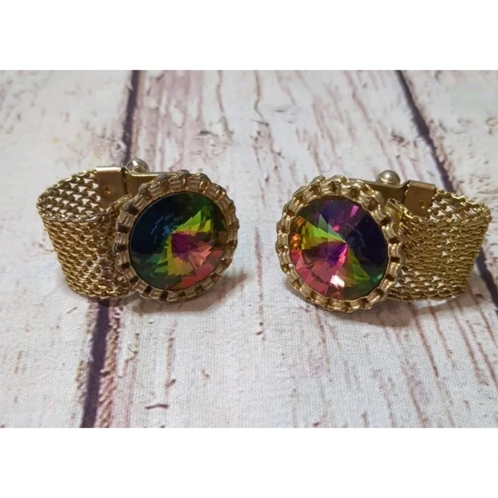Vintage Goldtone Dante Watermelon Rivoli Cufflinks Set‎